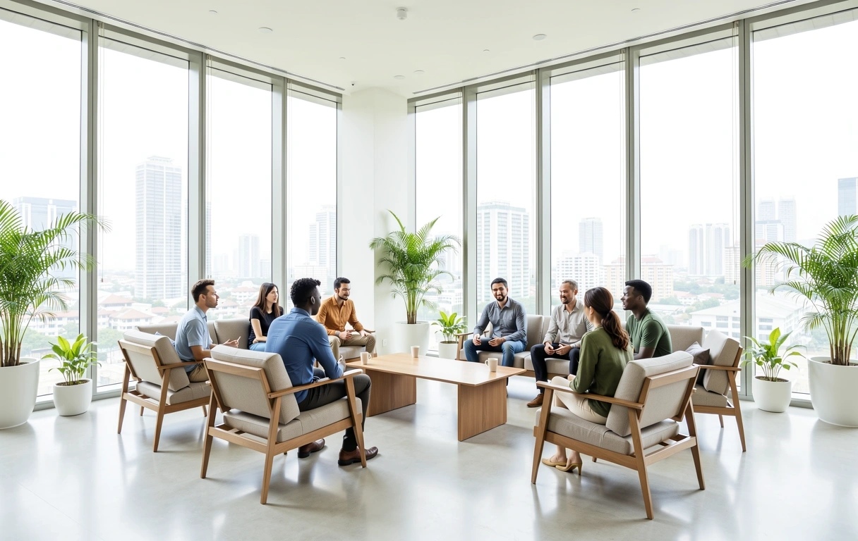 Entrepreneurs discussing growth in a Kuala Lumpur creative space